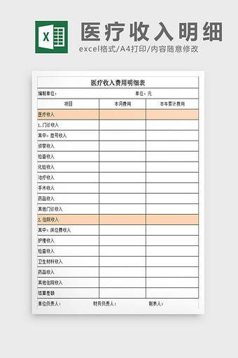 医疗收入明细excel表模板图片