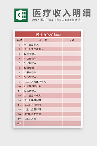 医疗收入明细表excel表模板图片