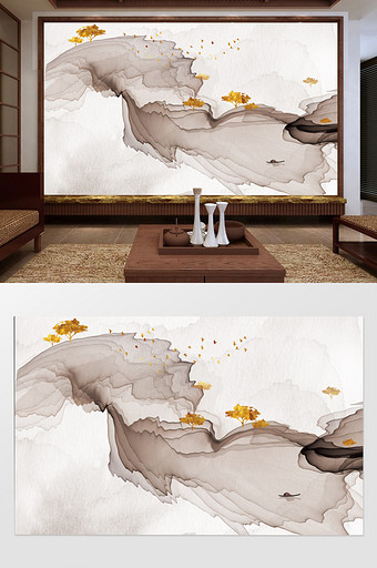 新中式抽象水墨烟雾山水艺术大理石背景墙图片
