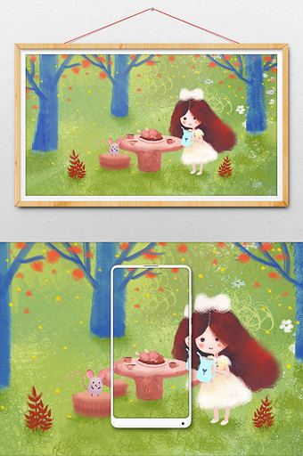 秋日森林的美食小清新线圈插画图片