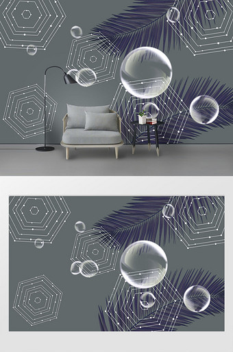 现代简约唯美几何植物气泡背景墙图片