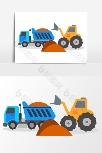 手绘工程运输车工具插画矢量素材图片