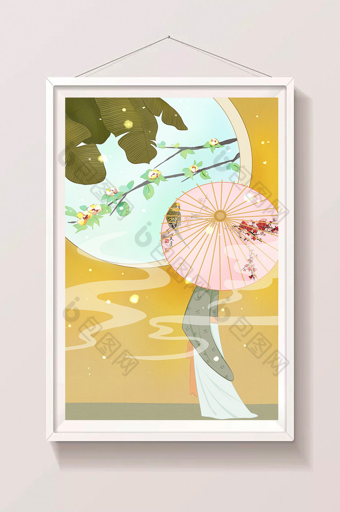 油纸伞中国特色服饰文化中国风插画图片