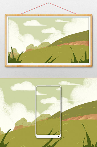 绿色扁平风格 山坡草地背景插画图片