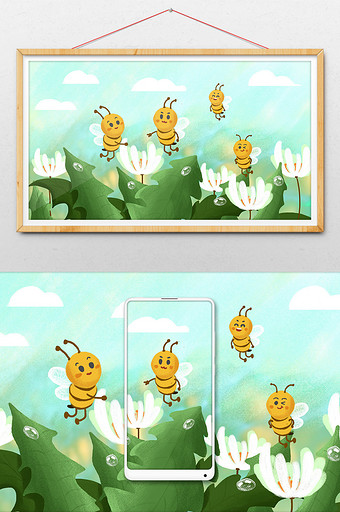 白露可爱小蜜蜂卡通插画图片