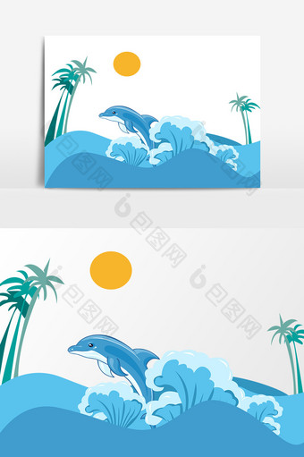 蓝色海洋海豚设计元素图片