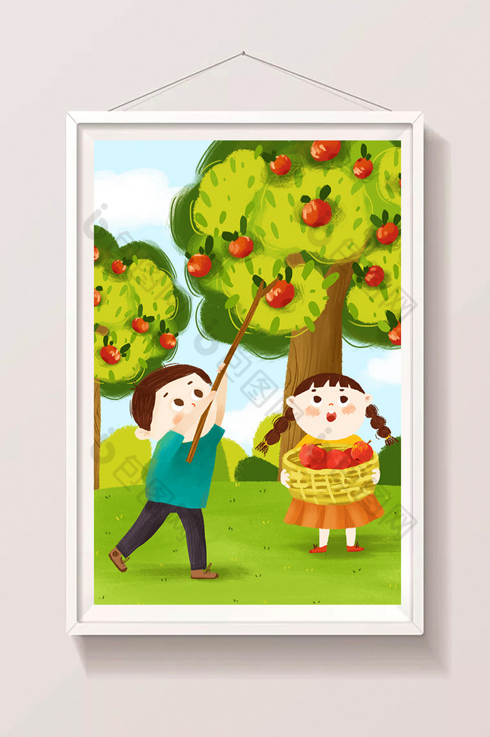 秋分苹果成熟儿童插画图片图片