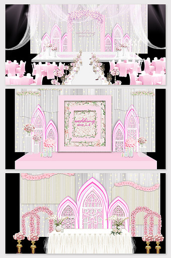 现代简约欧式唯美粉色城堡婚礼效果图图片