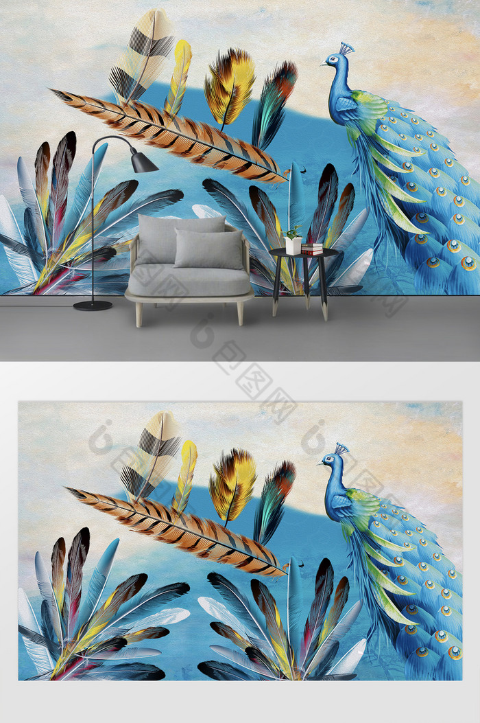 软包沙发背景客厅背景墙羽毛背景墙图片