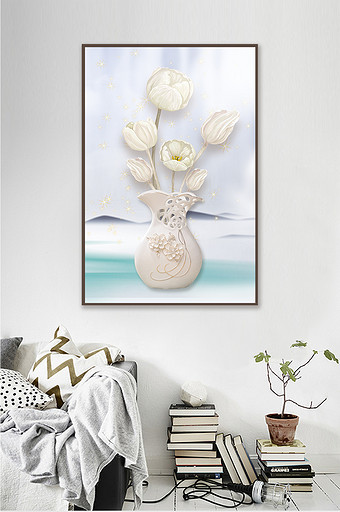 北欧浅色背景白色花瓶创意简洁装饰画背景墙图片