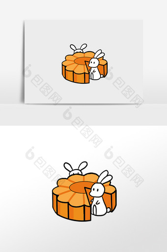 手绘中秋节兔子吃月饼插画元素图片
