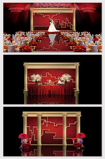 现代酒红色金色创意设计婚礼模型图片