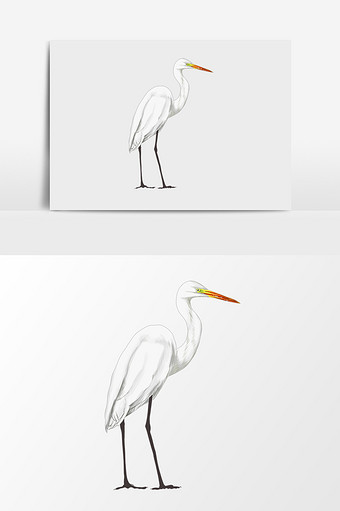 白色卡通手绘白鹭鸟类素材图片