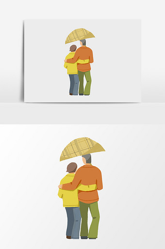 卡通夫妻撑伞老伴儿图片