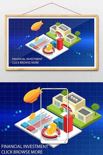 2.5D科技商业金融比特币场景插画图片
