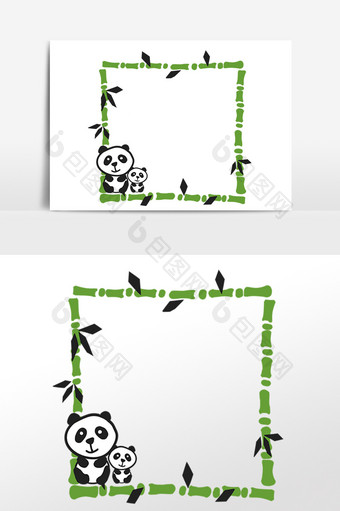 中国风熊猫竹子清新边框图片