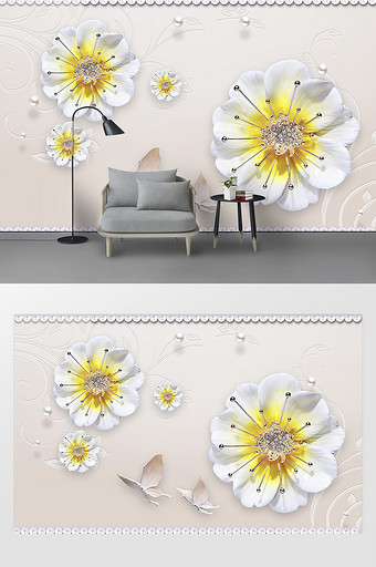 现代简约浮雕花卉欧式背景墙定制图片