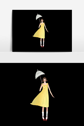 唯美黄色裙子少女撑伞图片