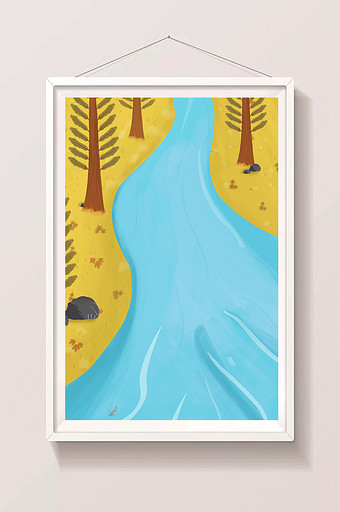 卡通树木河流插画元素设计图片