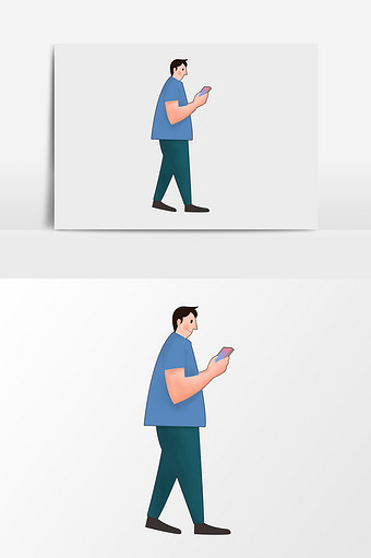 卡通手绘走路玩手机男人图片