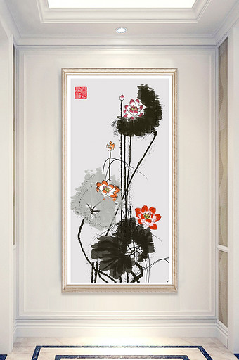 中国风水墨植物荷花玄关古风装饰画图片
