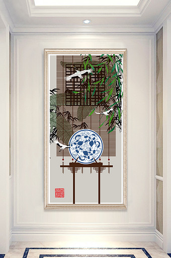 文艺中国风创意民俗淡彩水墨玄关装饰画图片