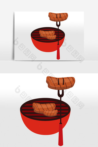 烧烤美食烤牛排元素图片