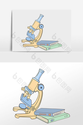 手绘学生实验用品显微镜插画元素图片