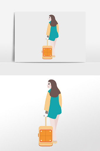 小清新可爱人物旅行行李箱插画元素图片