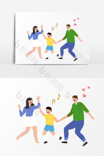 手绘卡通一家人跳舞元素图片
