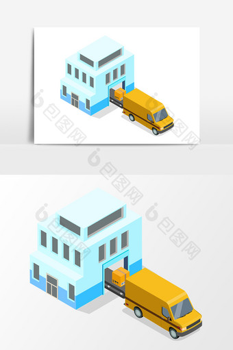 手绘工厂装卸货货车插画矢量素材图片