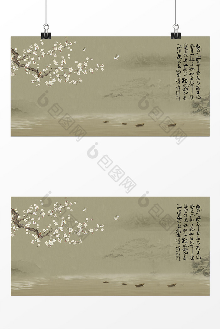 中式古风山水梅花字画图片图片