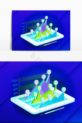 立体数据分析图表透感光效矢量素材图片