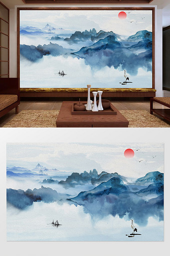 中式中国风山水水墨背景墙图片