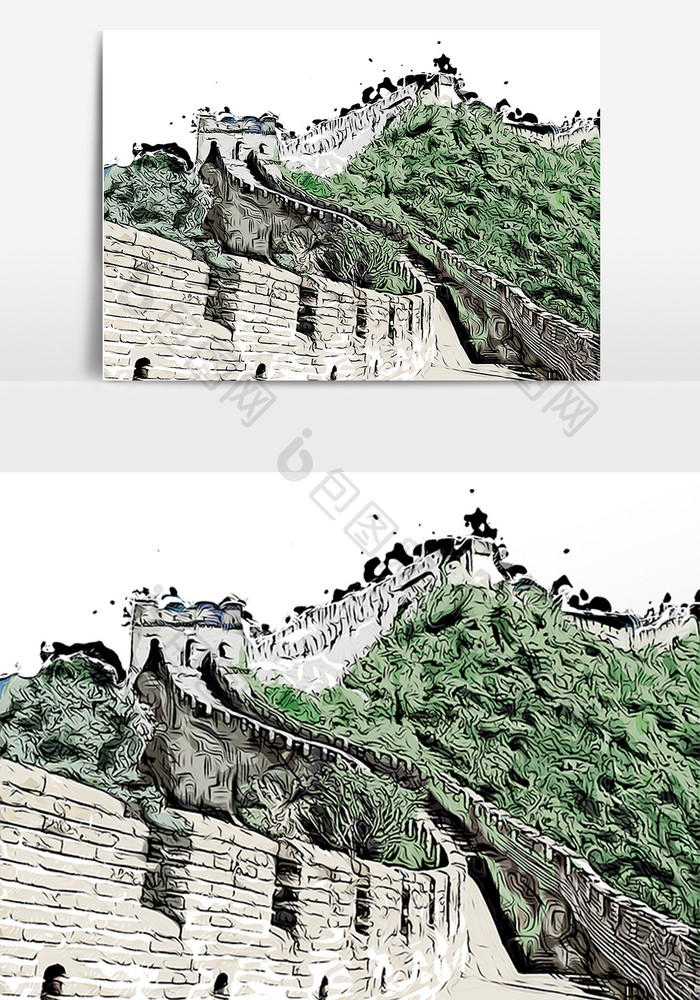 漫画效果长城插画