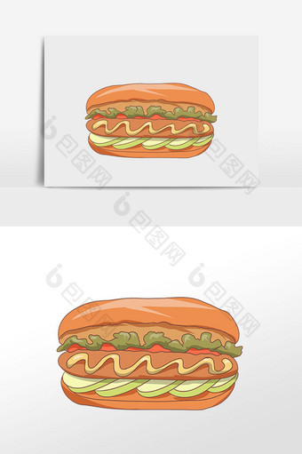 手绘美食快餐 热狗面包插画元素图片