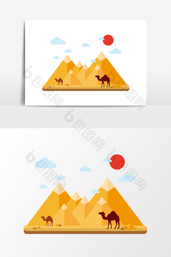 卡通沙漠骆驼度假风景插图图片