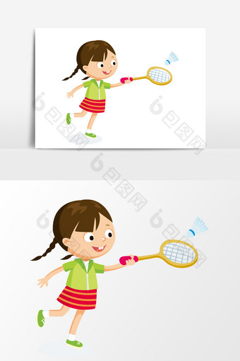 教师节学生打羽毛球运动卡通人物元素图片