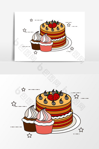 手绘矢量卡通蛋糕元素图片