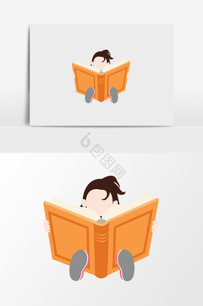 看书的小女孩插画