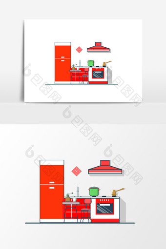 卡通红色厨房设计元素图片