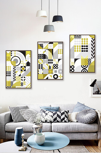 几何抽象北欧风格图片金黄素材装饰画背景墙图片