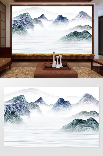 中国风新中式水墨国画抽象山水背景墙图片