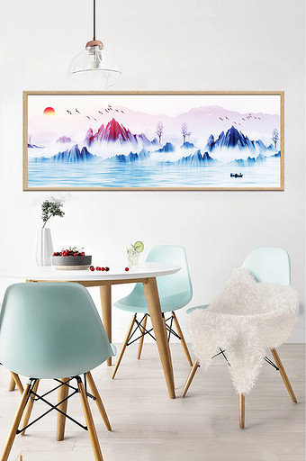 新中式水墨画意境山水风景装饰画图片