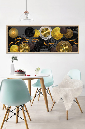 抽象立体圆盘金鱼金色装饰画图片