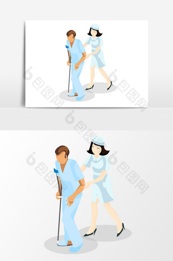 手绘卡通护士照顾病人插画矢量素材图片