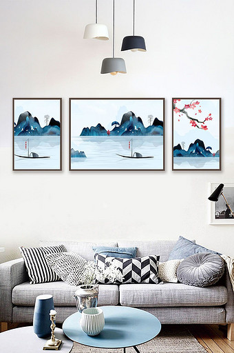 中国风水墨山水风景沙发背景墙装饰画图片