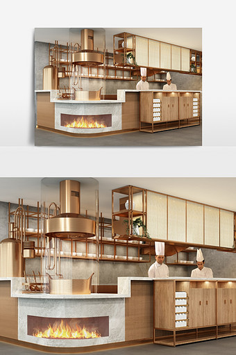 时尚金属风敞开式厨房模型图片