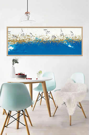 现代简约清新抽象海洋手绘水墨飞鸟装饰画图片