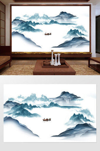 新中式水墨国画抽象山水背景墙九州山水图片